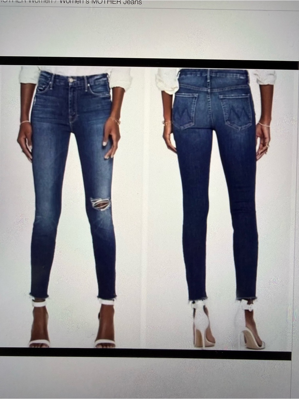 Mother DarkBlue Women's Skinny Jeans with Distressed Knee